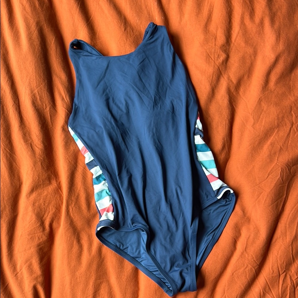 Carve Designs - Navy One-Piece Swimsuit with Striped Sides